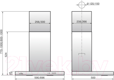 Вытяжка Т-образная Elikor Квадра 90 / 90П-650-К3Д (белый)