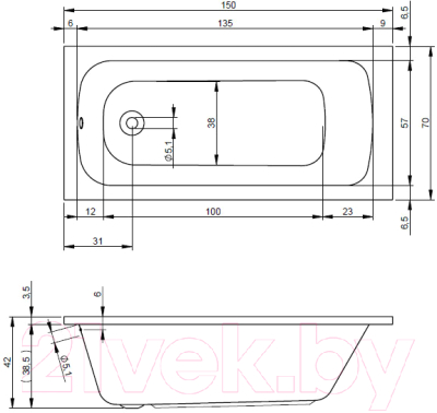 Ванна акриловая Riho Dola 150x70 / BB29005