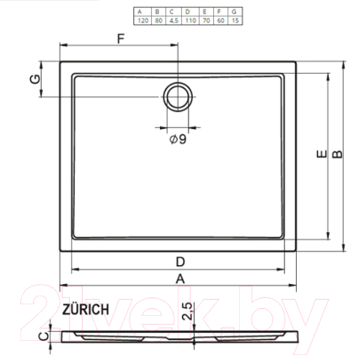 Душевой поддон Riho Zurich DA74 274 (120x80)