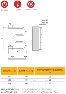 Полотенцесушитель электрический Terminus Электро 26.9 М-обр 400x500
