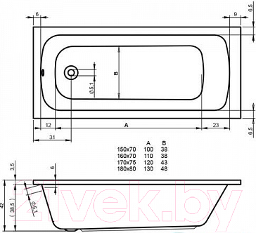 Ванна акриловая Riho Dola 160x70 / BB30005