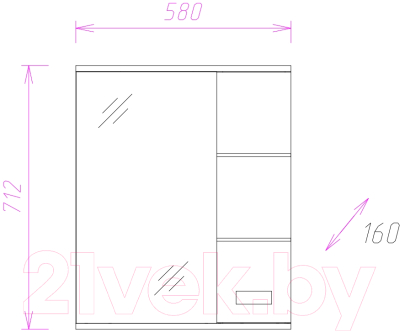 Шкаф с зеркалом для ванной Onika Балтика 58.01 (205815)