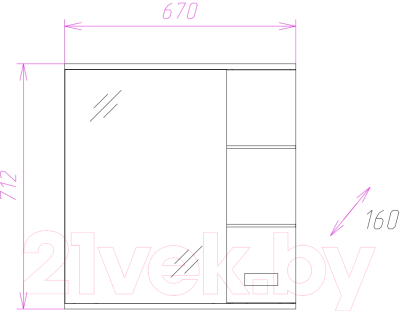 Шкаф с зеркалом для ванной Onika Балтика 67.02 (206704)