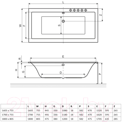 Ванна акриловая Excellent Pryzmat Slim 170x75