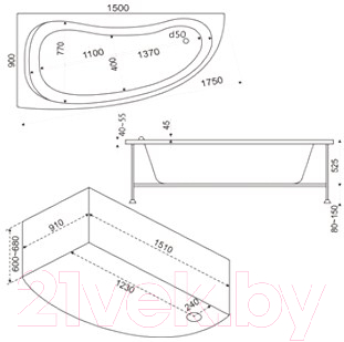 Ванна акриловая BAS Алегра 150x90 R