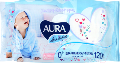 Влажные салфетки детские Aura Ultra Comfort с экстрактом алоэ и витамином Е - фото