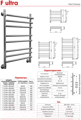 Полотенцесушитель водяной Luxon F Ultra 80x50