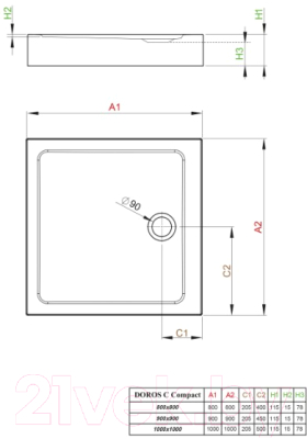Душевой поддон Radaway Doros Compact C900x900 / SDRC9090-05