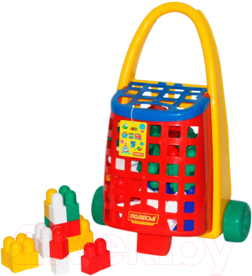 Конструктор Полесье Забавная тележка с конструктором Строитель / 44372 - фото