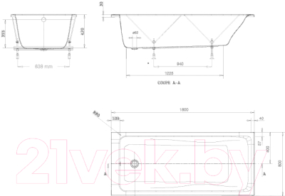 Ванна акриловая Jacob Delafon Odeon Up 180x80 / E6048RU-00