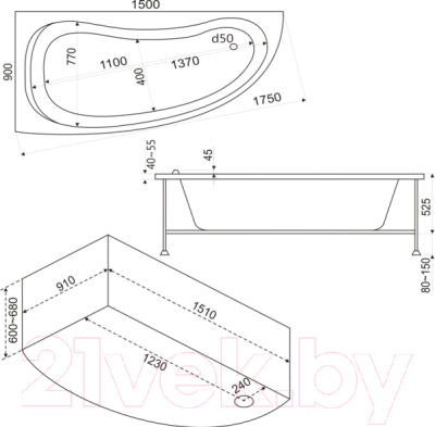 Ванна акриловая BAS Алегра 150x90 L