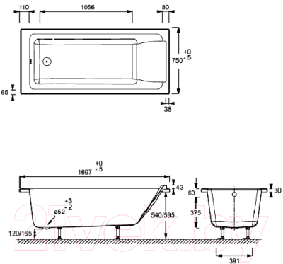 Ванна акриловая Jacob Delafon Sofa 170x75 / E60515RU-01