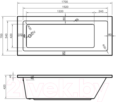 Ванна акриловая Banoperito Delia 170x70