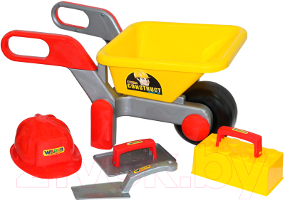 Тачка игрушечная Полесье Детская тачка №4 Construct с набором каменщика №3 / 50212 - фото