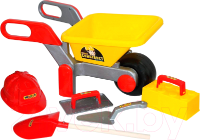 Тачка игрушечная Полесье Детская тачка №4 Construct с набором каменщика №4 / 50229 - фото