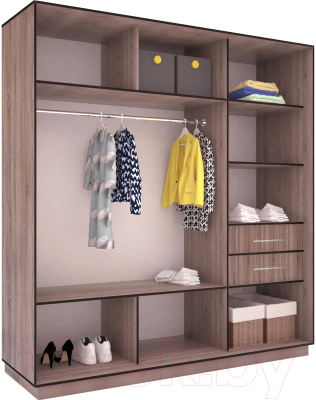 Шкаф-купе Евва 176 TS.03 / АЭП ШК.3.03 (трюфель/серебро)