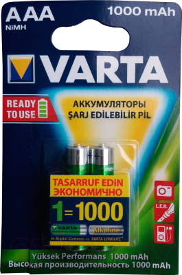 Комплект аккумуляторов Varta ACCU R2U AAA 1000mAh BLI 2 NON-EU TR/CYR - фото