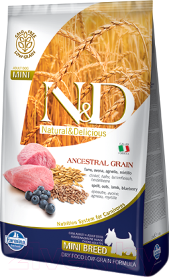 Сухой корм для собак Farmina N&D Low Grain Lamb & Blueberry Adult Mini - фото