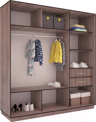 Шкаф-купе Евва 203 TS.01 / АЭП ШК.3 02 (трюфель/серебро)