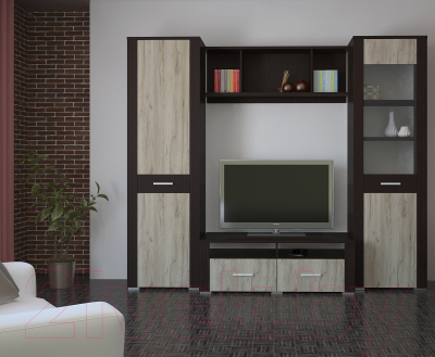 Шкаф-пенал с витриной Интерлиния Коламбия КЛ-5-1 (дуб венге/дуб серый)