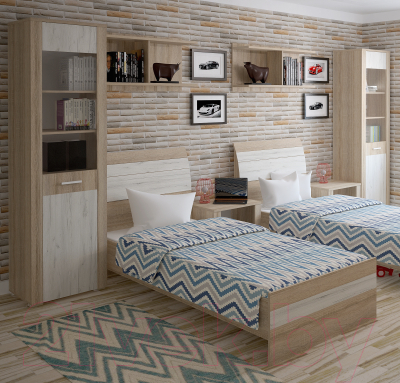 Шкаф-пенал с витриной Интерлиния Коламбия КЛ-5-1 (дуб сонома/дуб белый)