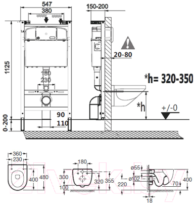 Унитаз подвесной с инсталляцией Roca Meridian Compact 893104110