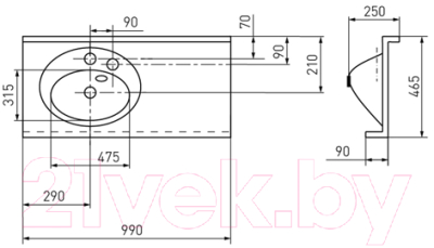 Умывальник Акватон Отель 3/1000 (1A70073NOT01L)