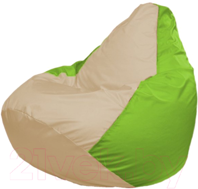 Бескаркасное кресло Flagman Груша Мега Г3.1-141 (светло-бежевый/салатовый) - фото