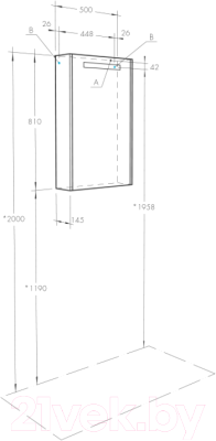 Шкаф с зеркалом для ванной Акватон Верди 50 (1A195802VDAV0)