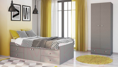 Шкаф Polini Kids Simple двухсекционный с 1 ящиком / 0001302.42 (серый)