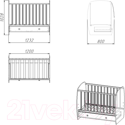 Детская кроватка Polini Kids French 710 Teddy с ящиком