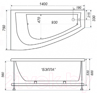 Ванна акриловая Triton Бэлла 140x76 L Стандарт