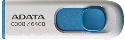 Usb flash накопитель A-data C008 White-Blue 64 Гб (AC008-64G-RWE) - фото