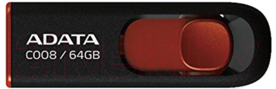 USB flash накопитель A-data C008 Black-Red 64 Гб (AC008-64G-RKD) - фото