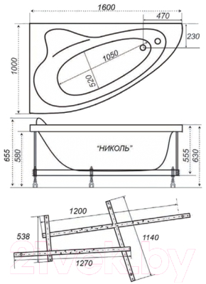 Ванна акриловая Triton Николь 160x100 L Стандарт (с гидромассажем)