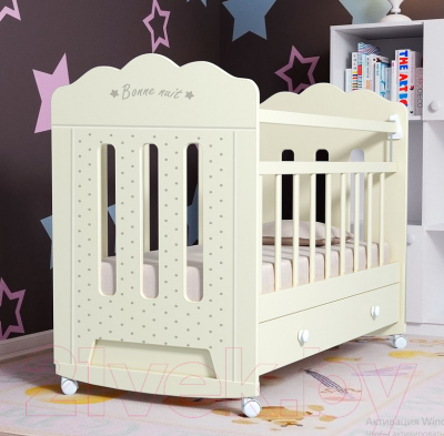 Детская кроватка VDK Bonne колесо-качалка с ящиком