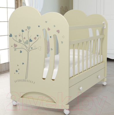 Детская кроватка VDK Wind Tree колесо-качалка с ящиком