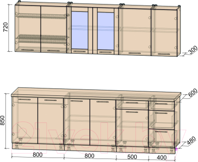 Кухонный гарнитур Интерлиния Мила Пластик 2.5 Б