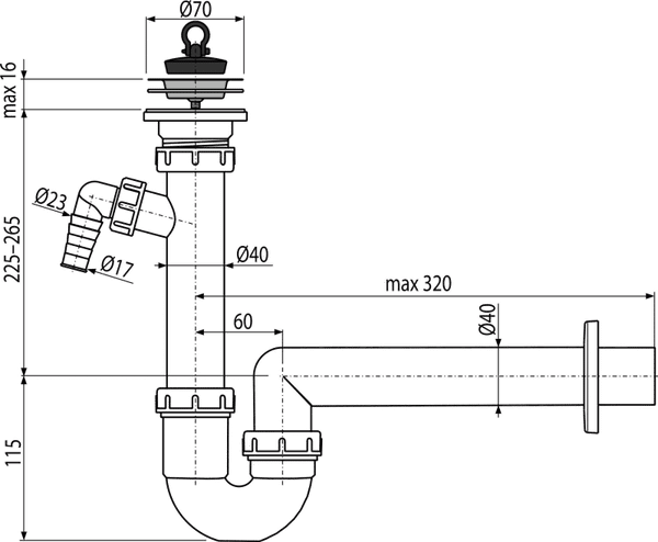 Сифон Alcadrain A810-DN40 с решеткой и подводкой