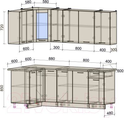 Готовая кухня Интерлиния Мила 12x21