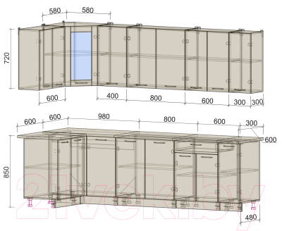 Готовая кухня Интерлиния Мила 12x27