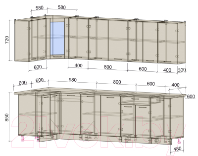 Готовая кухня Интерлиния Мила 12x28
