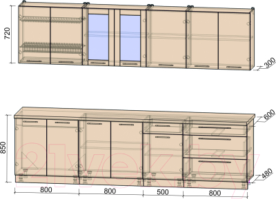 Кухонный гарнитур Интерлиния Мила Пластик 2.9 Б