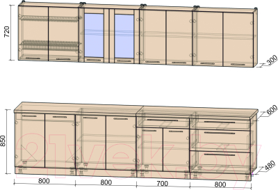Готовая кухня Интерлиния Пластик 3.1 Б