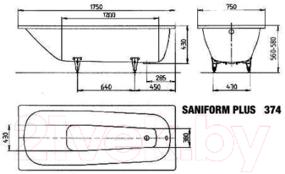 Ванна стальная Kaldewei Saniform 374 175x75 / 112200010001