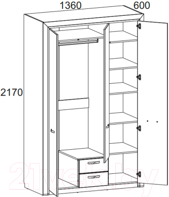 Шкаф Anrex Olivia 3D2S Z (вудлайн кремовый/дуб аскона)