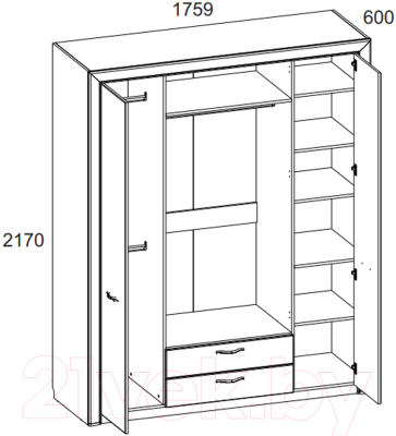 Шкаф Anrex Olivia 4D2S Z (вудлайн кремовый/дуб аскона)