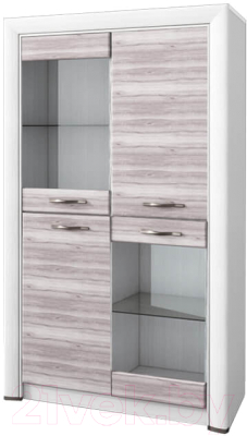 Шкаф с витриной Anrex Olivia 2V2D (вудлайн кремовый/дуб аскона)