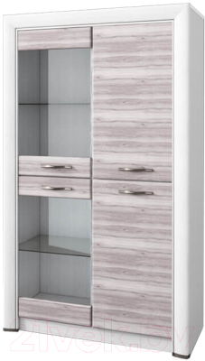 Шкаф с витриной Anrex Olivia 2V2D (вудлайн кремовый/дуб аскона)