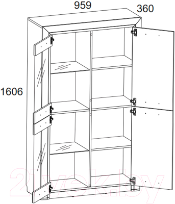 Шкаф с витриной Anrex Olivia 2V2D (вудлайн кремовый/дуб аскона)